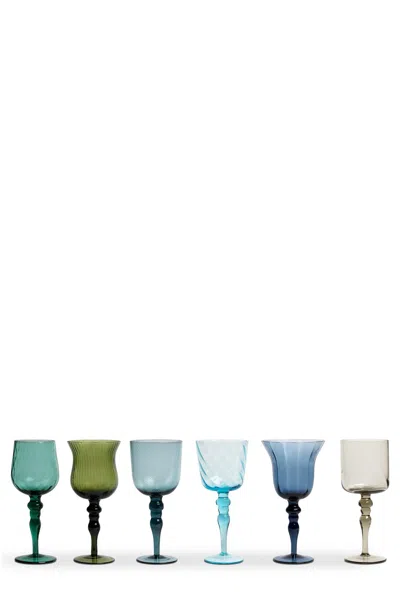 Bitossi Set 6 Assorted Shapes Calici - Texture Nuance Blue/green In Multi