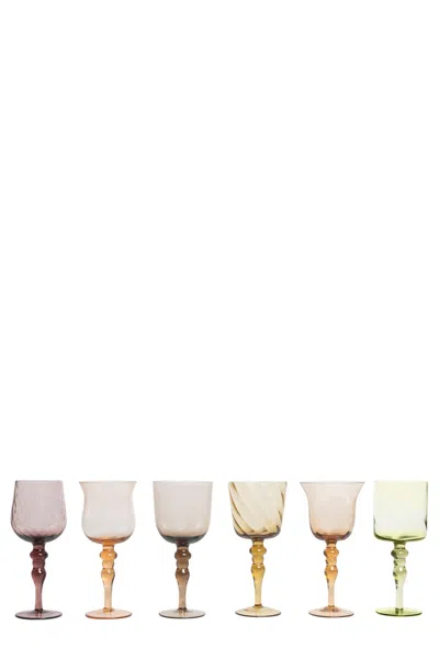 Bitossi Set 6 Calici Assorted Shapes - Amber/pink Texture Nuance In Multi