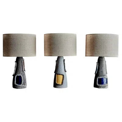 Pre-owned Bitossi Set Of Three  Ceramic Table Lamps With Volcano Glaze In Transparent