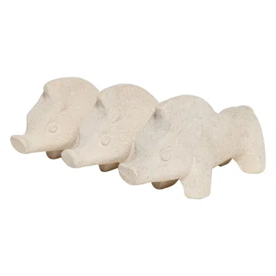 Pre-owned Bitossi Set Of Three Vintage Italian Unglazed Ceramic Boars By Aldo Londi For  In Beige