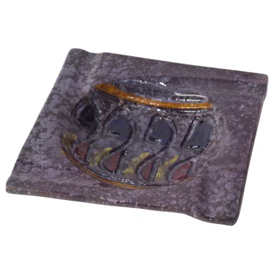 Pre-owned Bitossi Sgraffito Ceramic Majolica Ashtray Catch All In Gray