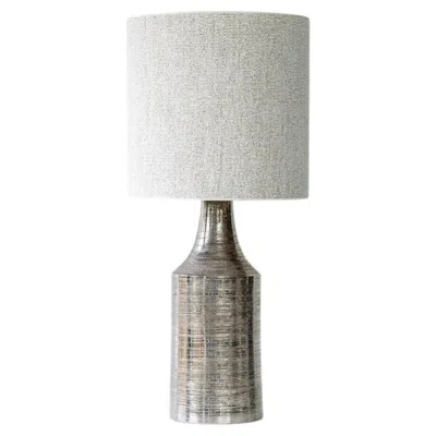 Pre-owned Bitossi Silver Ceramic Lamp, Custom Natural Lampshade By R. Houben