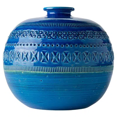 Pre-owned Bitossi Small Blue Round Vase By Aldo Londi