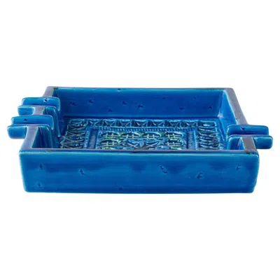 Pre-owned Bitossi Square Blue Ashtray By Aldo Londi