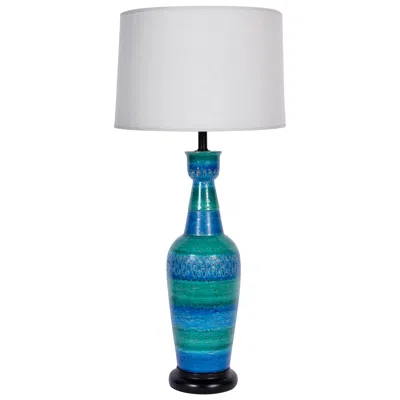 Pre-owned Bitossi Substantial Aldo Londi  Incised Blue & Green Pottery Table Lamp, 1950's