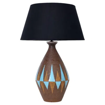 Pre-owned Bitossi Substantial Aldo Londi For  Cocoa, Chocolate & Blue Pottery Table Lamp