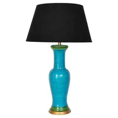 Pre-owned Bitossi Substantial Aldo Londi For  Turquoise Table Lamp With Spring Green Detail