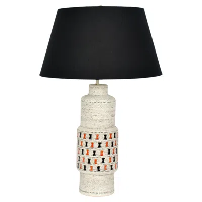 Pre-owned Bitossi Tall Aldo Londi For  Incised Cream Pottery Table Lamp With Orange & Black In White