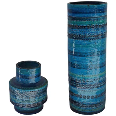 Pre-owned Bitossi Two Aldo Londi For  Vases Blue Rimini Collection
