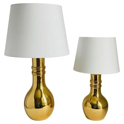 Pre-owned Bitossi Two  Table Lamps By Aldo Londi, Gold Glazed Ceramic, Italy, 1970s