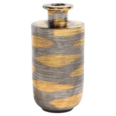 Pre-owned Bitossi Vase, Ceramic, Abstract, Brushed Metallic, Gold, Platinum In Brown