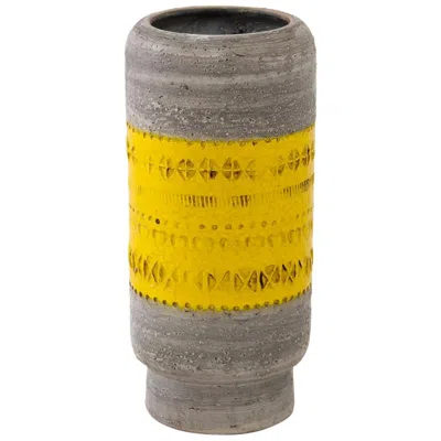 Pre-owned Bitossi Vase, Ceramic, Gray And Yellow, Impressed, Signed