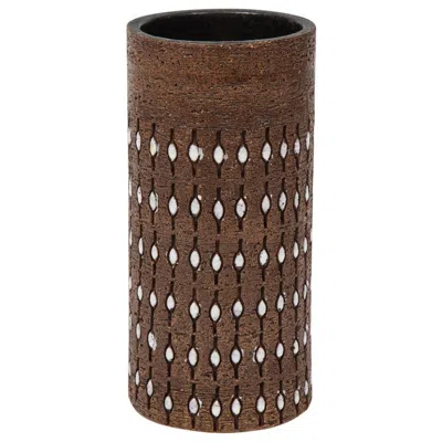 Pre-owned Bitossi Vase, Ceramic, Incised, Brown, White, Beaded, Signed In Black