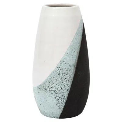 Pre-owned Bitossi Vase, Ceramic, White, Green, Black, Textured, Signed In Transparent