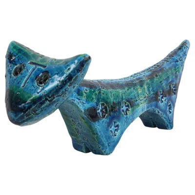 Pre-owned Bitossi Vintage 1960s Aldo Londi For  - Italy "rimini Blu" Ceramic Cat Sculpture In Blue