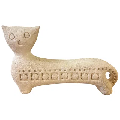 Pre-owned Bitossi Vintage  Cat Sculpture Flavia Italy - Textured Ceramic Signed In Sand