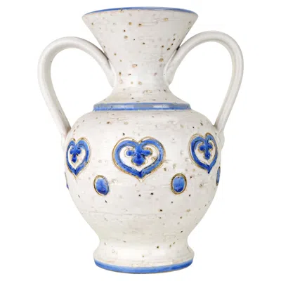 Pre-owned Bitossi Vintage  Vase By Aldo Londi, Moroccan Hearts Design, Blue White Ceramic