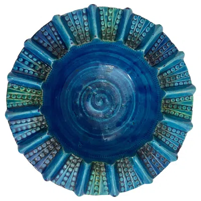 Pre-owned Bitossi Vintage Blue Ceramic Ashtray Handcrafted In Italy By Aldo Londi 1950