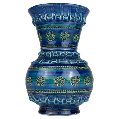 Pre-owned Bitossi Vintage Ceramic Vase Rimini Blue, Design Aldo Londi,  Italy 1970s
