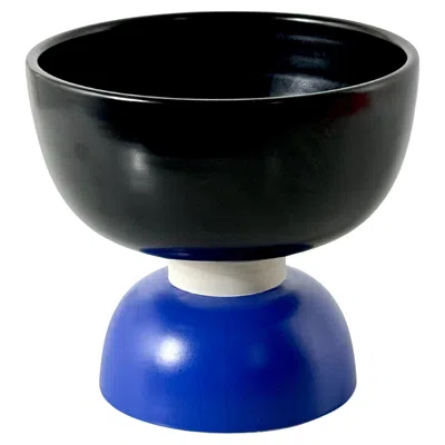 Pre-owned Bitossi Vintage Ettore Sottsass Italian Ceramic Pedestal Bowl For Black And Blue