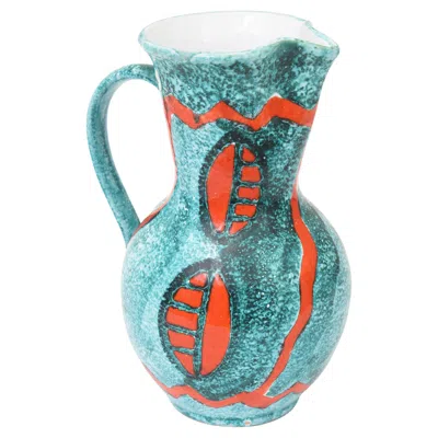 Pre-owned Bitossi Vintage Italian  Style Abstract Ceramic Pitcher Turquoise, Orange, White