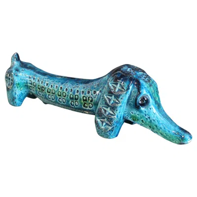 Pre-owned Bitossi Vintage Italian Ceramic Sausage Dog By Aldo Londi For  In Blue