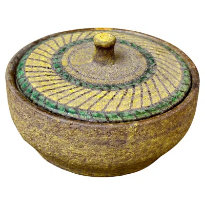 Pre-owned Bitossi Vintage Italian Earthenware Sugar Bowl With Lid By Aldo Londi For  In Brown