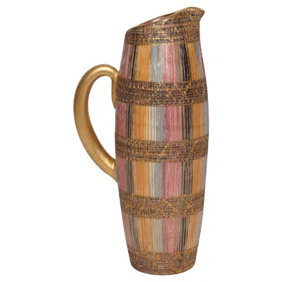 Pre-owned Bitossi Vintage Italian Modernist Gilt Ceramic "seta" Pitcher By Aldo Londi For  In Brown