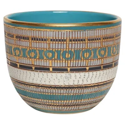 Pre-owned Bitossi Vintage Italian Turquoise And Gilt Ceramic "seta" Bowl By Aldo Londi For  In Gold