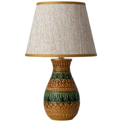 Pre-owned Bitossi -style Earth Toned Ceramic Table Lamp, 1960-70s, New Lampshade In Brown