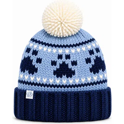 Bits & Bows Adult Paw Prints Bobble Hat In Blue