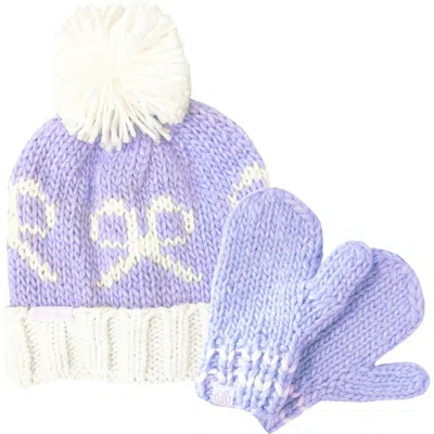 Bits & Bows Kids'  Bows Knit Hat/mittens Bundle In Blue