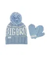 Bits & Bows Boys' Big Bro Bobble Hat & Mittens Set - Little Kid, Big Kid In Blue/white