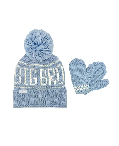 Bits & Bows Boys' Big Bro Bobble Hat & Mittens Set - Little Kid, Big Kid In Blue/white