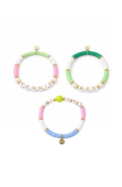 Bits & Bows Bracelet Set In Green/white/pink