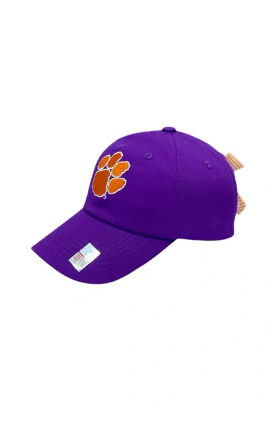 Bits & Bows Kids'  Clemson Tigers Bow Baseball Hat In Purple
