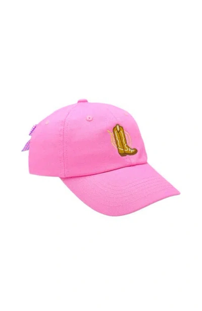 Bits & Bows Babies'  Cowboy Boot Twill Bow Baseball Hat In Pink