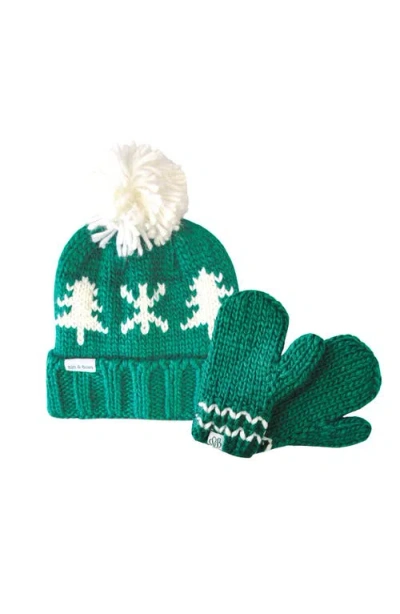 Bits & Bows Kids'  Evergreen Knit Hat/mittens Bundle In Green