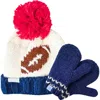 Bits & Bows Football Knit Hat/mittens Bundle In White