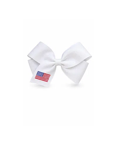 Bits & Bows Girls' American Flag Hair Bow - Little Kid, Big Kid In White