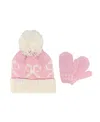 Bits & Bows Girls' Bows Bobble Hat & Mittens Set - Baby, Little Kid, Big Kid In Pink/white