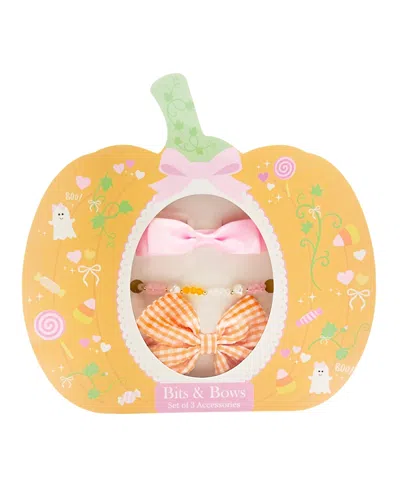 Bits & Bows Kids' Girls' Pumpkin Bows & Bracelet Gift Set In Orange/pink