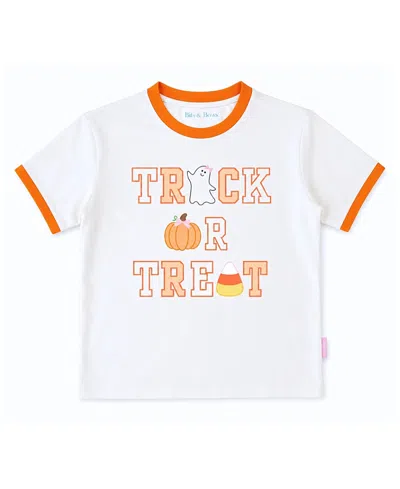Bits & Bows Girls' Trick-or-treat Halloween Bow Crewneck Tee - Baby, Little Kid, Big Kid In White