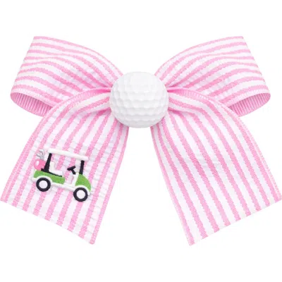 Bits & Bows Kids'  Golf Ball Seersucker Hair Bow In Pink