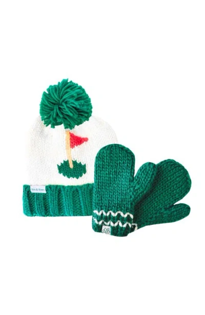 Bits & Bows Kids'  Golf Flag Knit Hat/mittens Bundle In Multi