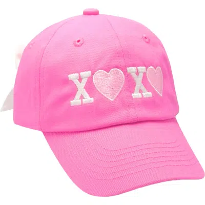 Bits & Bows Babies'  Hearts Xo Bow Baseball Hat In Pink