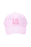 Bits & Bows Lil Sis Seersucker Bow Baseball Hat In Pink