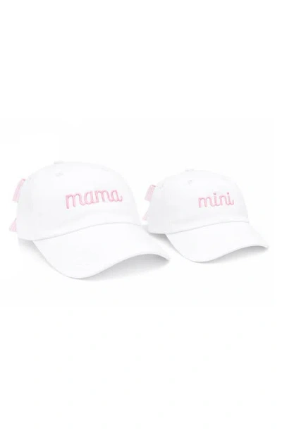 Bits & Bows Babies'  Mama & Mini Bow Baseball Hat Set In White