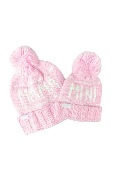 Bits & Bows Babies'  Mama/mini Knit Bobble Hat Bundle In Pink