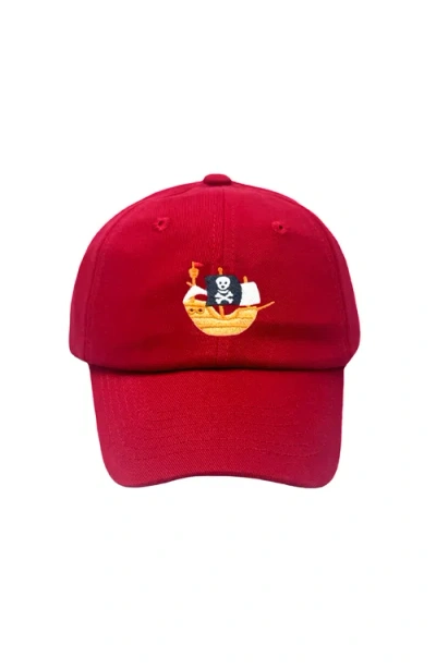 Bits & Bows Kids'  Pirate Ship Twill Baseball Hat In Red